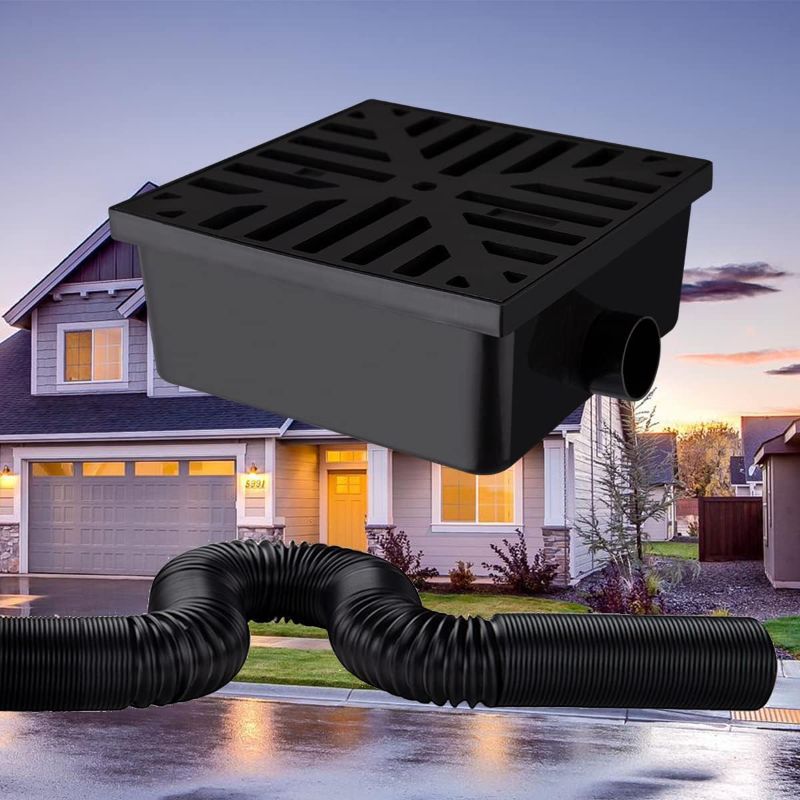 Photo 1 of 10X10in No Dig Low Profile Catch Basin with 2" Flexible Pipe Kit, Black
