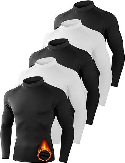 Photo 1 of (L) 4/5 Pack Thermal Compression Shirts for Men Mock Turtleneck Long Sleeve Running Undershirt Base Layer Tops for Winter