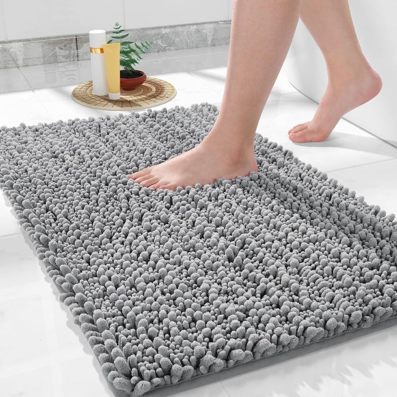 Photo 1 of Yimobra Bathroom Rug Mat, 24'' x 17'', Luxury Chenille Shaggy Bath Rugs, Extra Soft & Thick, Absorbent Water, Non-Slip, Machine Washable, Bath Mats for Bath Floor,Tub and Shower, Gray
