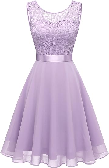 Photo 1 of (XS) BeryLove Cocktail Dresses Prom Dress for Teens Wedding Guest Sleeveless Lace Formal Dresses- XS
