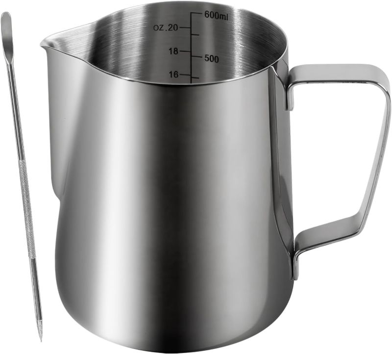 Photo 1 of Milk Frothing Pitcher Large Capacity 20oz/600ml Milk Coffee Cappuccino Latte Art Stainless Steel with Latte Art Pen Milk Frother Jug
