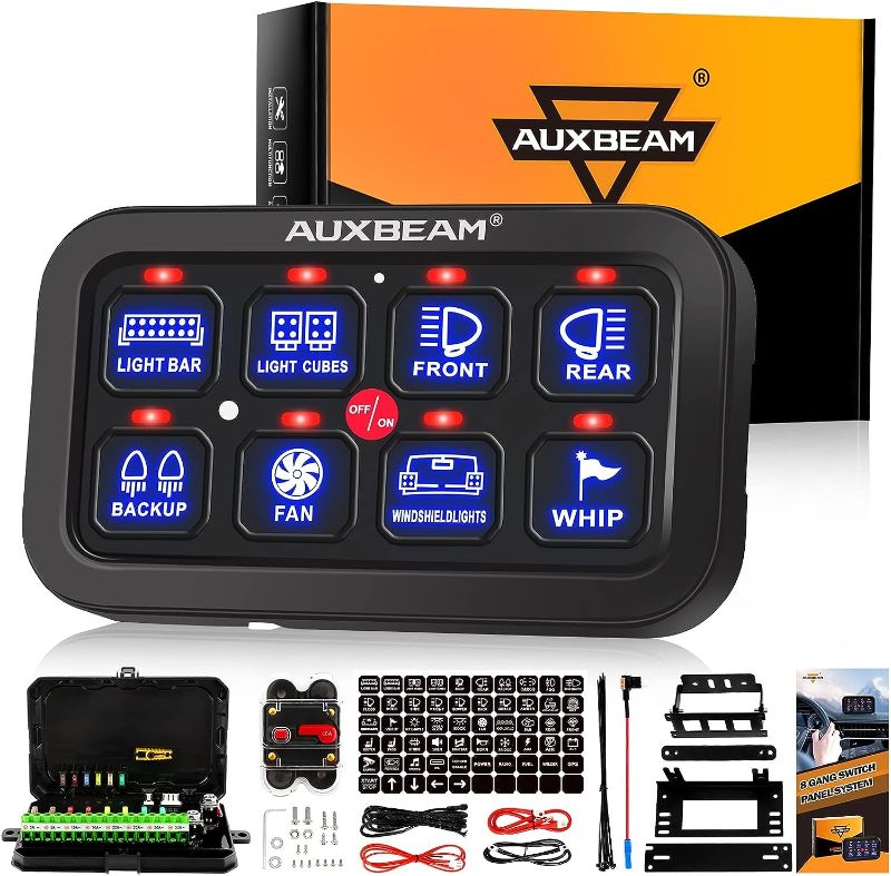 Photo 1 of Auxbeam 8 Gang Switch Panel BA80 Automatic Dimmable LED Touch Control Panel Box Electronic Relay System Car Touch Switch Box Universal for Truck ATV UTV Boat Marine SUV Caravan -Blue, 2 Years Warranty
