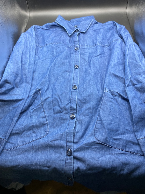 Photo 2 of (2XL) Women Cotton Linen Shirt Long Sleeve Distressed Frayed Patchwork Irregular Button Down Casual Loose Tunic Tops- 2XL
