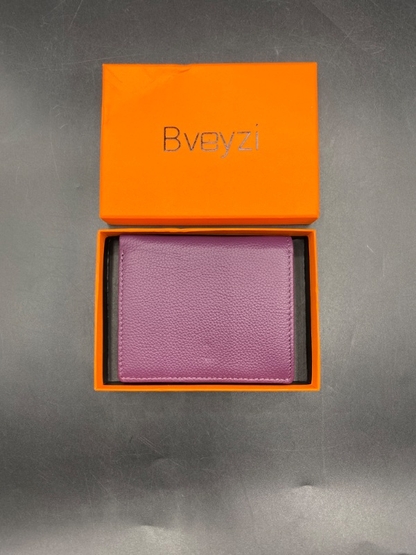 Photo 2 of Bveyzi Ultra Slim Small Leather Women Wallet Rfid Blocking Tiny Thin Bifold Pocket Ladies Purse(Purple)
