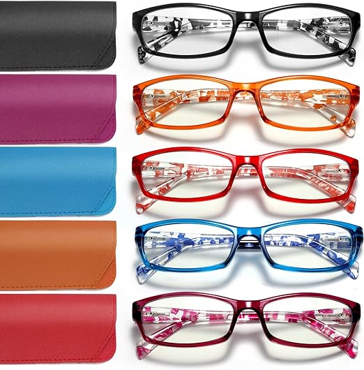 Photo 1 of 5 Pack Reading Glasses for Women - Blue Light Blocking Spring Hinge Computer Readers Anti Glare UV Eyeglasses
