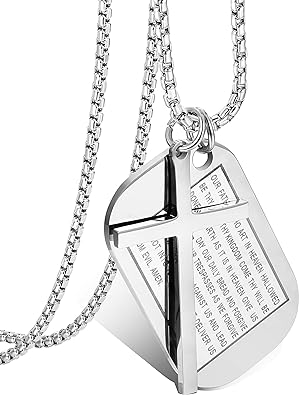 Photo 1 of Jstyle Stainless Steel Dog Tags Cross Necklaces for Men Prayer Cross Necklace Military Rolo Chain 3mm 24 Inch
