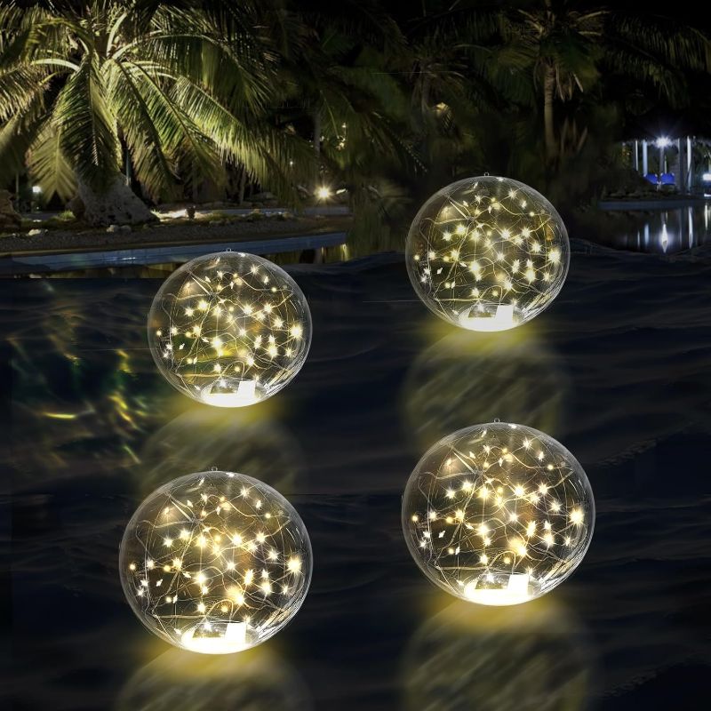 Photo 1 of 14 Inch Solar Floating Pool Lights, Glow in The Dark 3000K Warm White Solar Pool Lights That Float,Waterproof LED,Floating Ball Lights for Pool Garden Patio Pond
