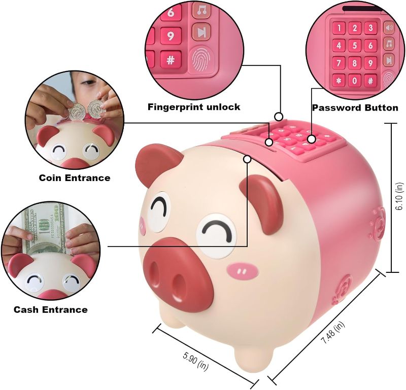 Photo 2 of Kids Toys for 3 4 5 6 7 8 Year Old Girls, Piggy Banks Toy for 8-12 Year Old Girls Boys Birthday Gifts Toy Gifts for Kids Coin ATM Electronic Piggy Banks Toys Great Christmas Ldeas for Kids, Age 3-12
