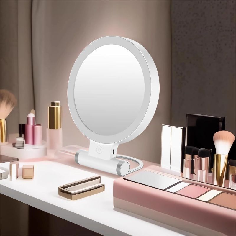 Photo 1 of Lighted Makeup Mirror with Magnification: 10X Magnifying Mirror with 2000mAh Rechargeable Battery, Portable Mirror Travel Accessories Essentials Stuff for Women, Upgraded
