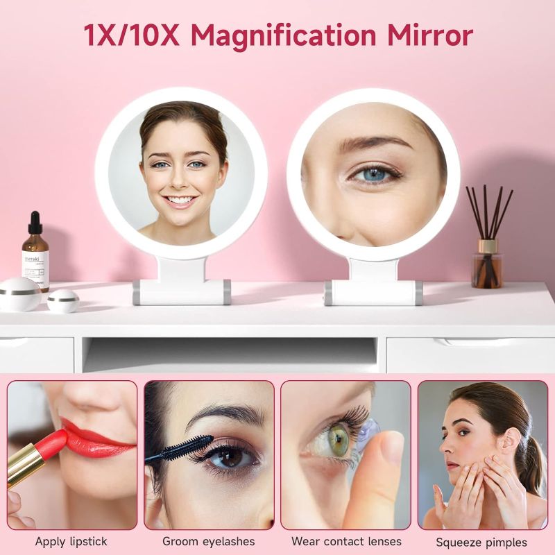 Photo 2 of Lighted Makeup Mirror with Magnification: 10X Magnifying Mirror with 2000mAh Rechargeable Battery, Portable Mirror Travel Accessories Essentials Stuff for Women, Upgraded
