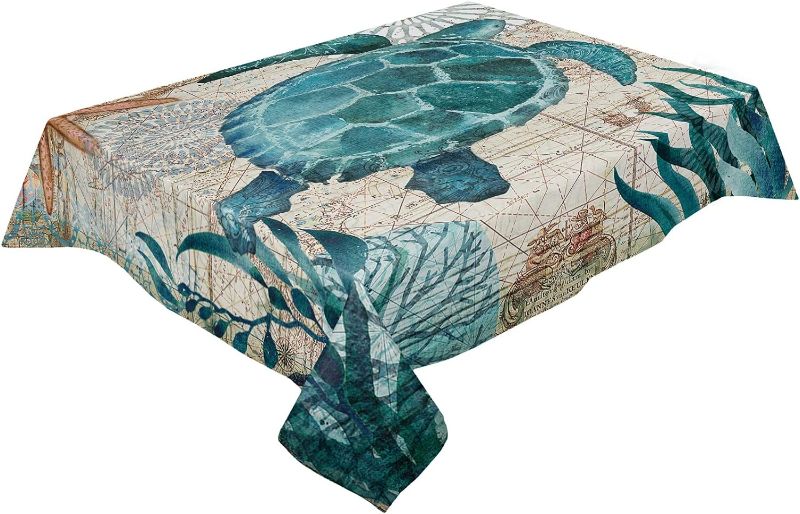 Photo 1 of Rectangle Tablecloth 54x108inch, Sea Turtle, Vinyl Table Covers Waterproof Oilcloth Table Cloth Linens, Farmhouse Tablecloths for Outdoor Dining Wedding Party Camping, Ocean Animal Watercolor
