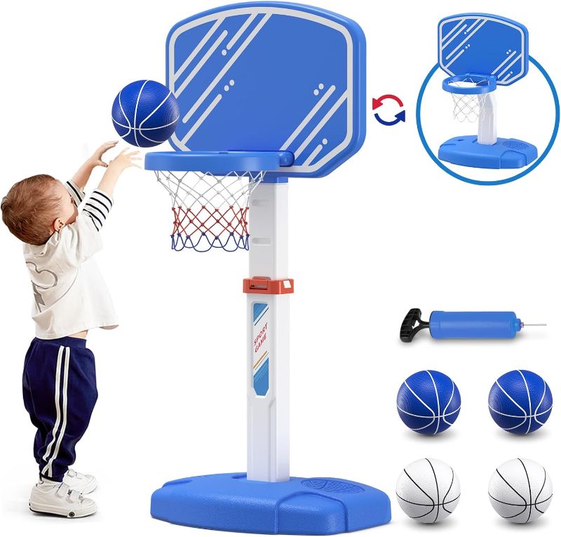Photo 1 of Toddler Basketball Hoop Indoor, Kids Basketball Hoop Outdoor with Adjustable Height/4 Balls/2 Nets, Mini Basketball Goal Court Sport Toys Gifts for Backyard Games Outside Swimming Pool
