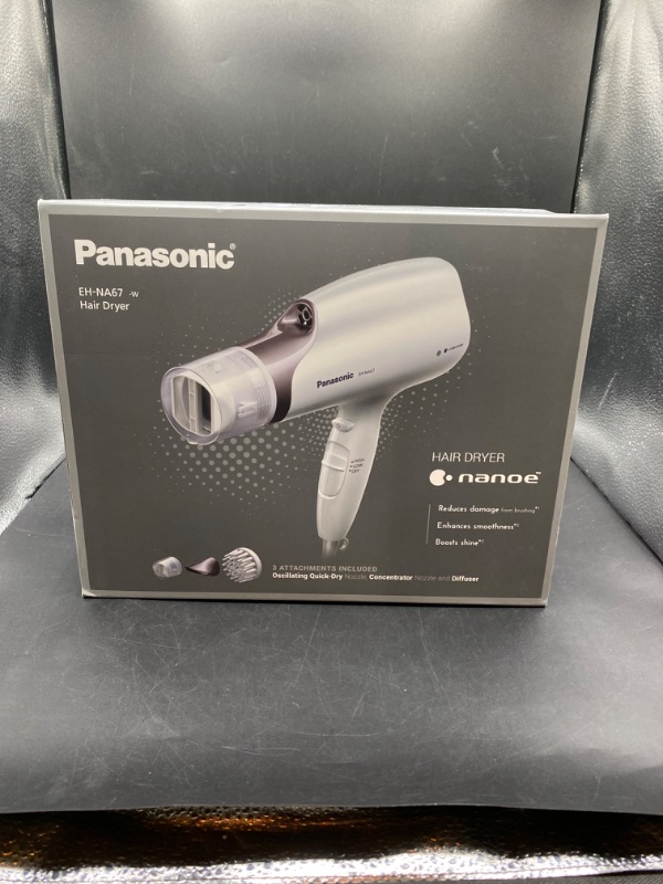 Photo 2 of Panasonic Nanoe Salon Hair Dryer with Oscillating QuickDry Nozzle, Diffuser and Concentrator Attachments, 3 Speed Heat Settings for Easy Styling and Healthy Hair - EH-NA67-W (White)
