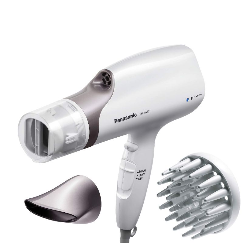 Photo 1 of Panasonic Nanoe Salon Hair Dryer with Oscillating QuickDry Nozzle, Diffuser and Concentrator Attachments, 3 Speed Heat Settings for Easy Styling and Healthy Hair - EH-NA67-W (White)
