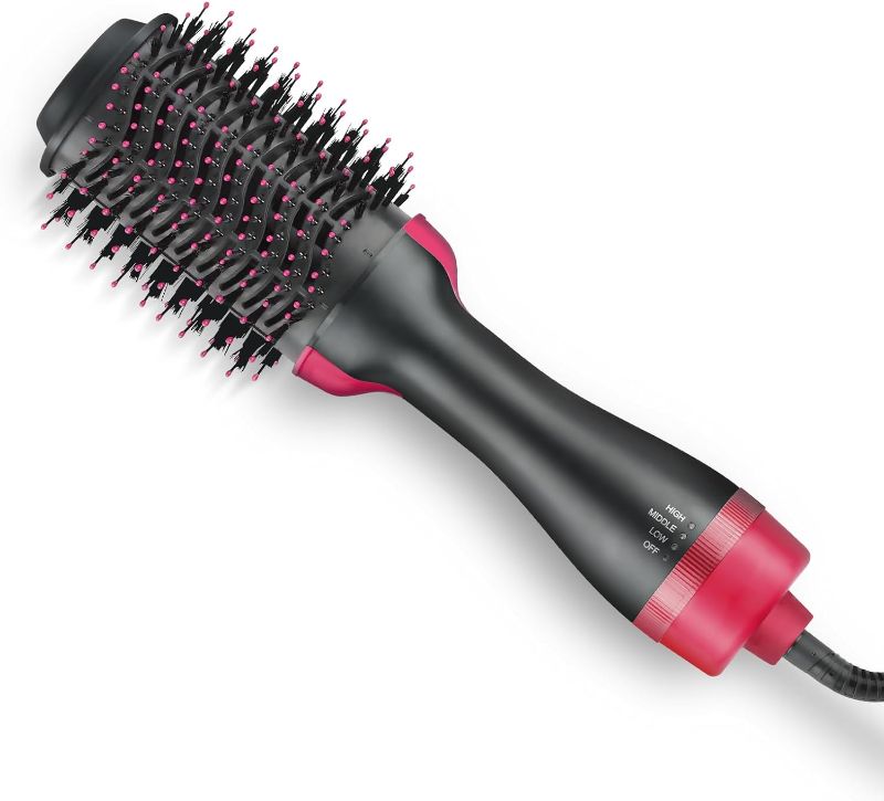 Photo 1 of Round Hair Dryer Brush Blow Dryer Brush in One, 4 in 1 Ionic Hair Dryer, Hot Air Straightener Brush for Smooth Frizz-Free Blowout (Pink)- see comments

