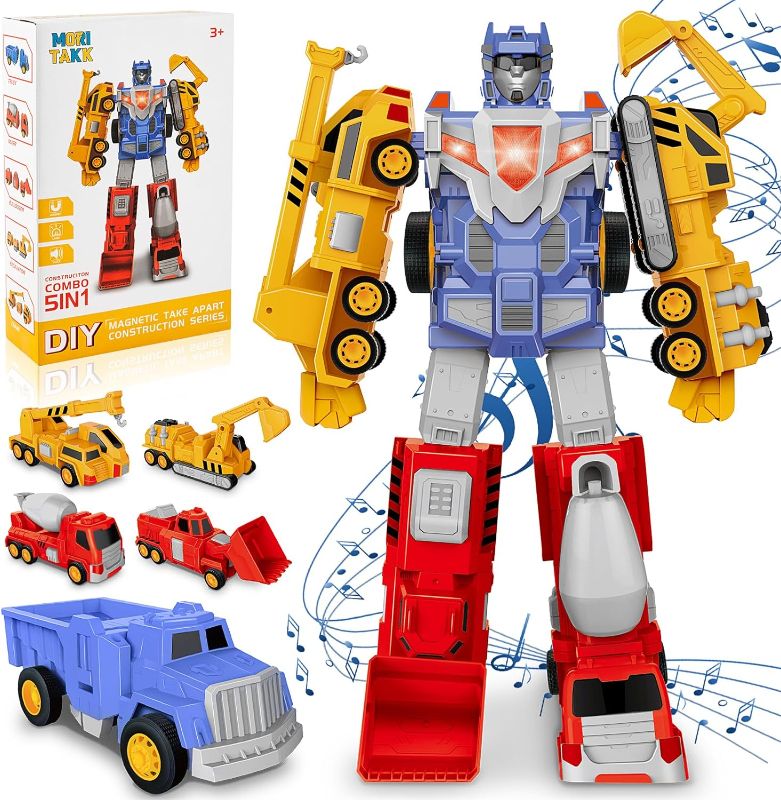 Photo 1 of Transforming Robot Toys for Boys Girls Age 3 4 5 6 Years Old,5 in 1 Construction Trucks Vehicles Transform Robot?STEM Bssemble Cars Action Figures Ages 3-8,Christmas Birthday Gift for Toddlers 3+
