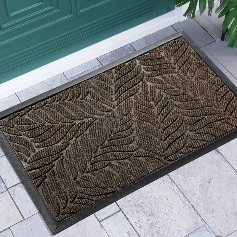 Photo 1 of Yimobra Sturdy Door Mat, Heavy Duty Front Welcome Mats for Home Entrance Outdoor Indoor, Doormat for Outside Back Patio Floor Entry Porch Garage Office (Leaf, 29.5x17 Inch)
