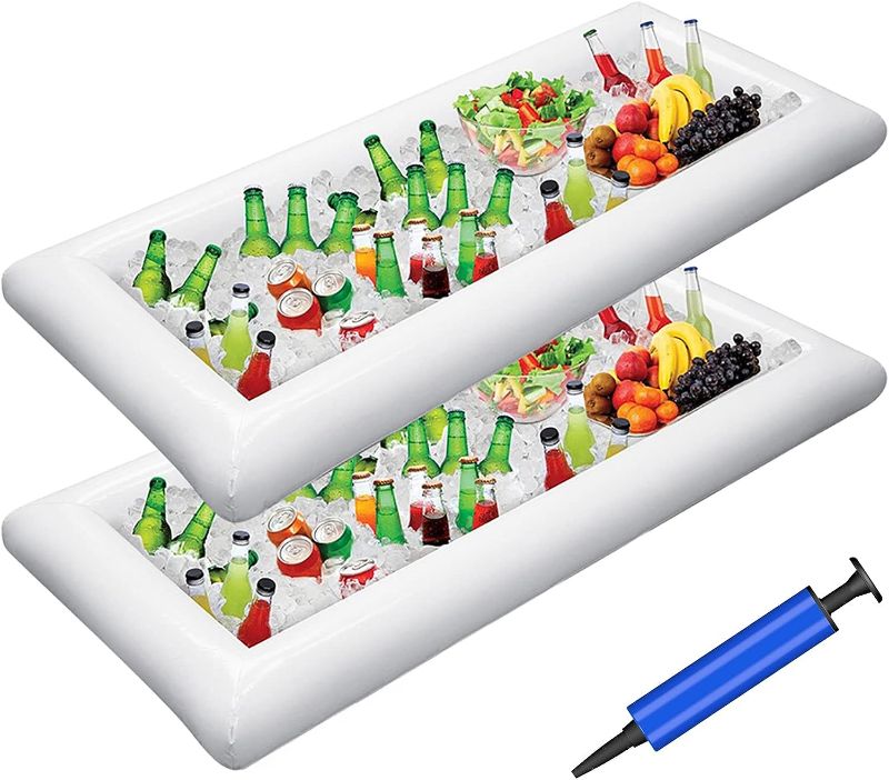 Photo 1 of Samlomi Inflatable Serving Bars Ice Buffet Salad Serving Trays Food Drink Holder Cooler Containers Indoor Outdoor BBQ Picnic Pool Party Supplies Luau Cooler w Drain Plug- airpump not included