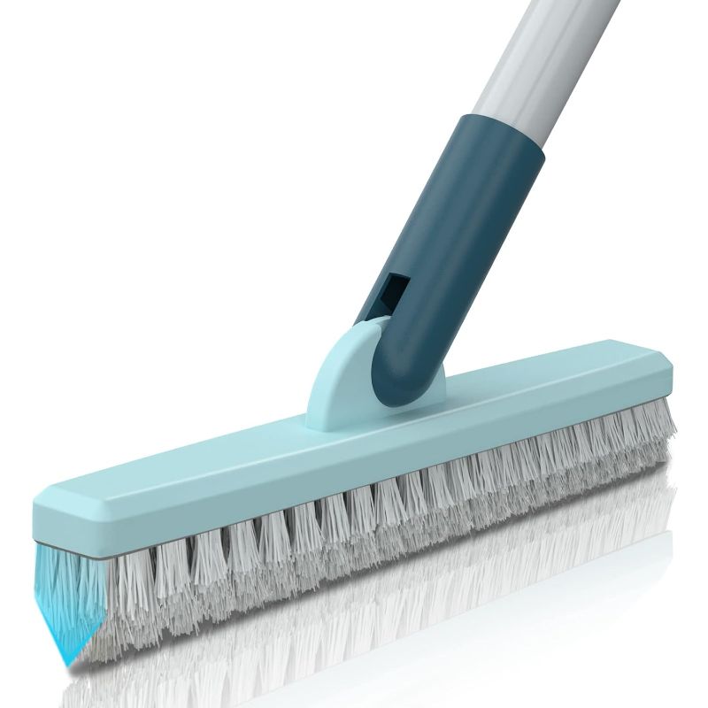 Photo 1 of Grout Scrub Brush with 57" Telescopic Handle, Shower Floor Brush Scrubber with V-Shape Stiff Bristles,Grout Cleaner Brush for Cleaning Tile,Bathroom,Kitchen,Hard to Reach Corners Areas,Blue
