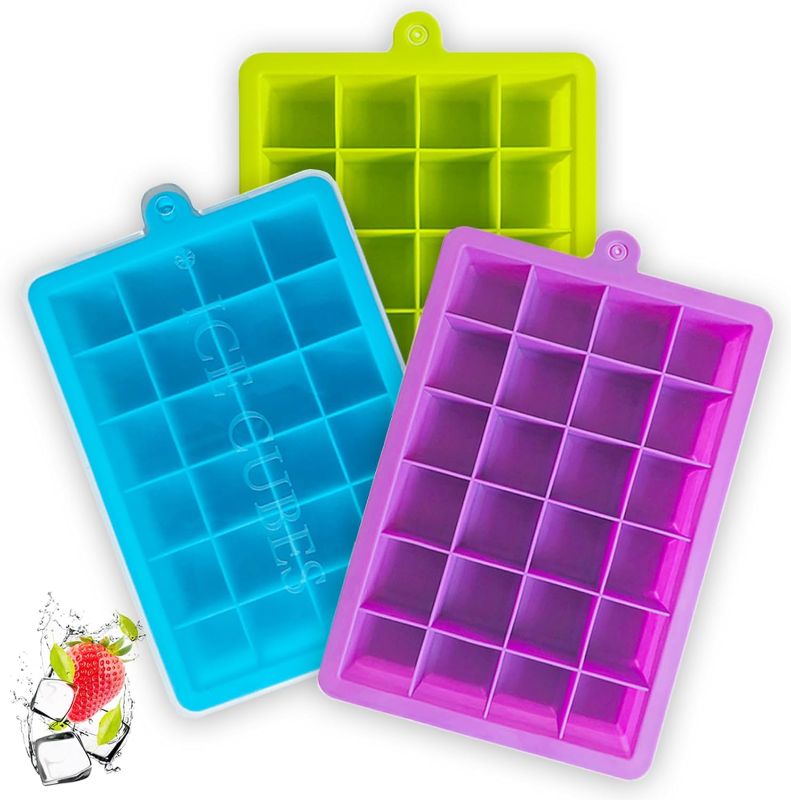 Photo 1 of Ice Cube Tray 3 Pack Silicone Ice Tray with Removable Lid Easy Release Crushed Ice Trays for Freezer Stackable 24 Cavities Flexible Ice Cube Molds for Cocktail, Whiskey
