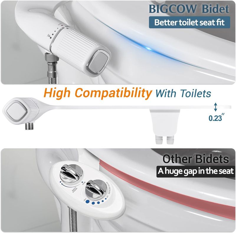 Photo 3 of BIGCOW Bidet Attachment for Toilet, Ultra-Slim Dual Nozzle (Frontal & Rear Wash) Hygienic Toilet Bidet, Fresh Cold Water Pressure Adjustable Bidet Attachment with Stainless Steel Inlet