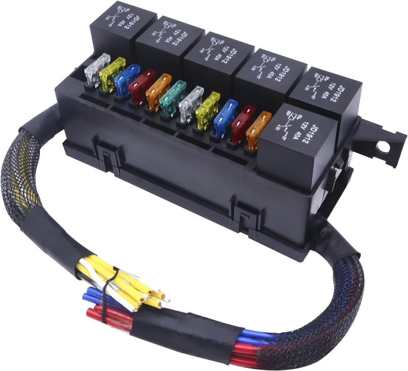 Photo 1 of HiSport 12V Relay Fuse Box 11 Way ATC/ATO Fuse Block and 6 Slot 4 Pin Relay Panel, Waterproof Prewired Relay Box for Automotive Car Truck Marine Boat
