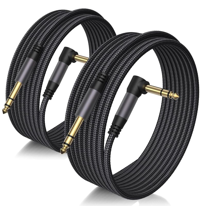 Photo 1 of 2 Pack Premium TRS Cable 10FT, 1/4 Inch TRS Cable- Noise Free and Long-Lasting AMP Cord for Electric Guitar, Stereo Balanced Interconnect Line for Mixer, Studio Monitor, Right Angle
