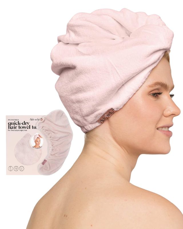 Photo 1 of Kitsch Microfiber Hair Towel Wrap for Women - Quick Dry Towel | Microfiber Towel for Hair | Hair Drying Towel Wrap for Long Hair | Hair Towels for Women | Hair Turban Towel for Wet Hair (Pink)
