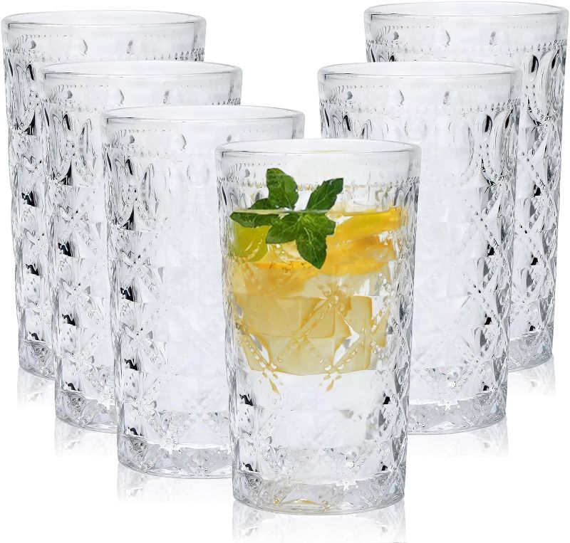 Photo 1 of Drinking Glasses Set of 6,13oz High ball Glasses&Bar Same Style, Essential Glassware for Home, Suitable for Water, Juice, Milk, Cocktails, Whiskey, Iced Tea, Gift Giving
