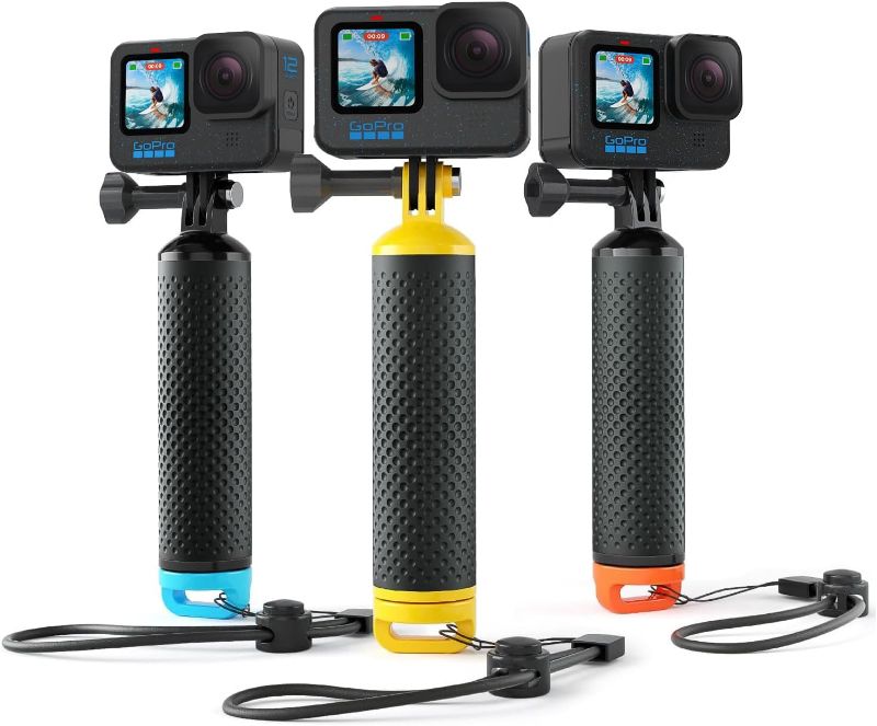 Photo 1 of Sametop Floating Hand Grip Waterproof Handle Compatible with GoPro Hero 12, 11, 10, 9, 8, 7, 6, 5, 4, Session, 3+, 3, 2, 1, Hero (2018), Fusion, Max, DJI Osmo Action Cameras (Yellow)
