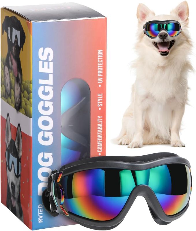 Photo 1 of NVTED Dog Sunglasses Dog Goggles, UV Protection Wind Protection Dust Protection Fog Protection Pet Glasses Eye Wear Protection with Adjustable Strap for Medium or Large Dog (Laser)
