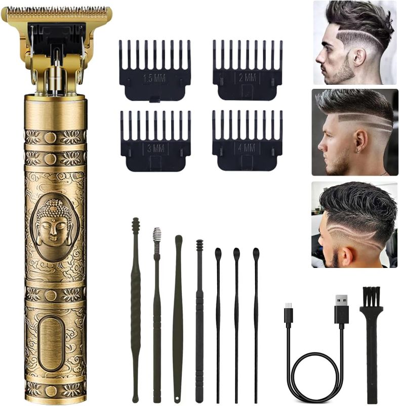 Photo 1 of PXLISIE Hair Clippers for Men, Professional Hair Trimmer T Blade Trimmer Zero Gapped Trimmer, Cordless Rechargeable Beard Trimmer Shaver Hair Cutting Kit with Guide Combs (Gold)
