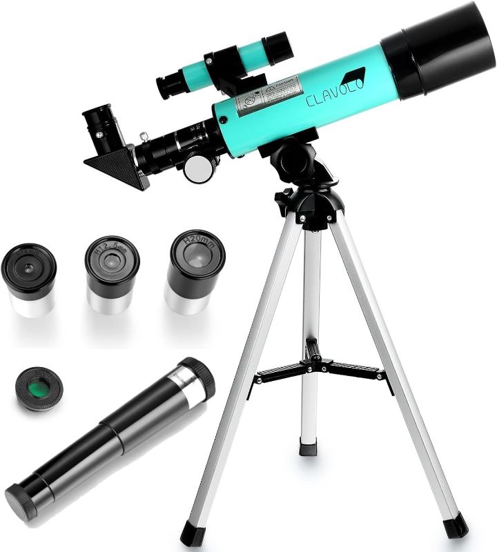 Photo 1 of CLAVOLO Refractor Telescope with Tripod & Finder Scope, Portable Telescope for Kids & Astronomy Beginners, Travel Telescope with 3 Eyepieces Magnification 18X – 135X
