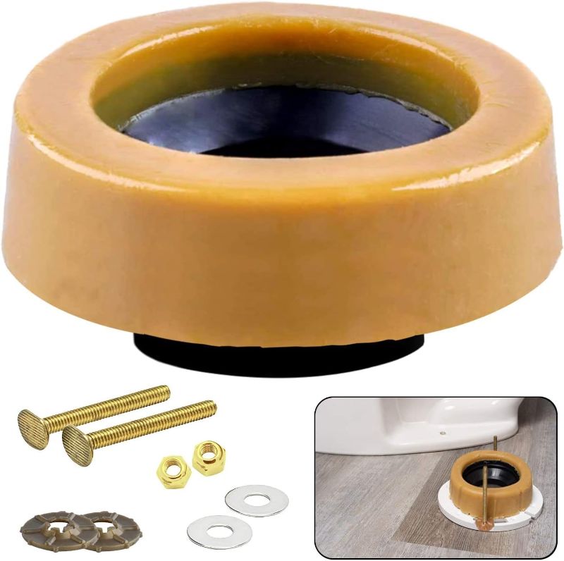 Photo 1 of LASCO Toilet Bowl Extra Thick Wax Ring with Brass Bolts Reinforced Urethane Core and Polyethylene Flange - 516545 , Yellow
