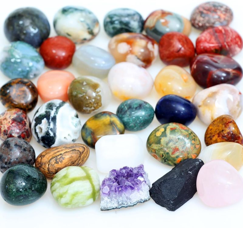 Photo 1 of 1.5Lb Tumbled Gemstones and Crystals Bulk, Assorted Polished Healing Stone and Rocks, Mixed Color Semi Precious Gem Stones (1.5lb 0.8-1.6” Tumbled)
