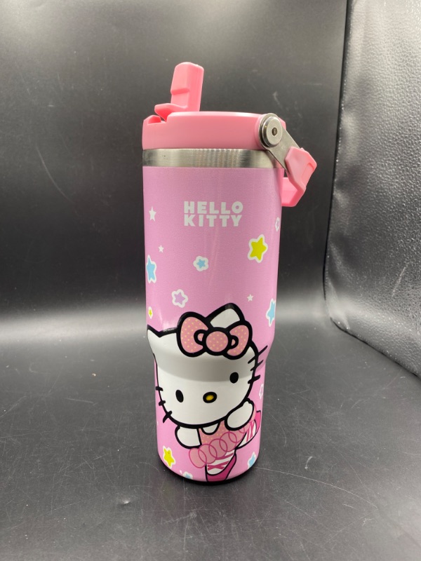 Photo 2 of Kitty Tumbler for Adults Water Bottle 30 Oz Tumbler with Handle and Straw Kitty Cups for Kids Pink Coffee Mug Kitty Stuff Cat Insulated Cup Gifts for Girl Women
