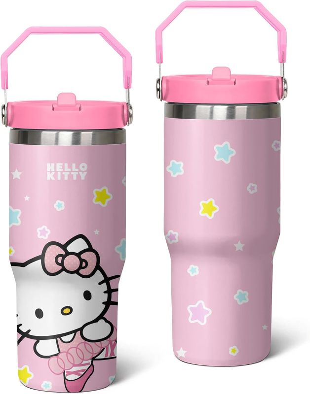 Photo 1 of Kitty Tumbler for Adults Water Bottle 30 Oz Tumbler with Handle and Straw Kitty Cups for Kids Pink Coffee Mug Kitty Stuff Cat Insulated Cup Gifts for Girl Women
