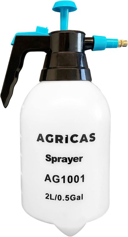 Photo 1 of AGRICAS 0.5 Gallon Hand Pump Sprayer, 2L Pressure Garden Sprayer, Handheld Weed Sprayer with Adjustable Brass Nozzle, Pump Mister, Lawn and Garden Care, Watering, Outdoor and Auto - Multi-Purpose
