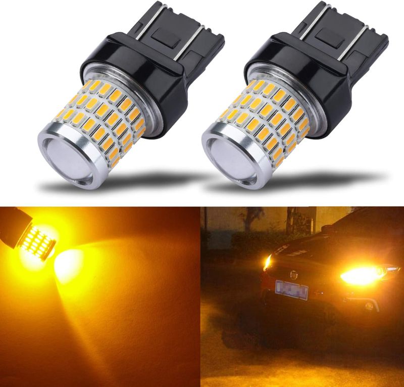 Photo 1 of iBrightstar Newest 9-30V Super Bright Low Power 7443 7440 T20 LED Bulbs with Projector Replacement for Front Rear Turn Signal Lights, Amber Yellow

