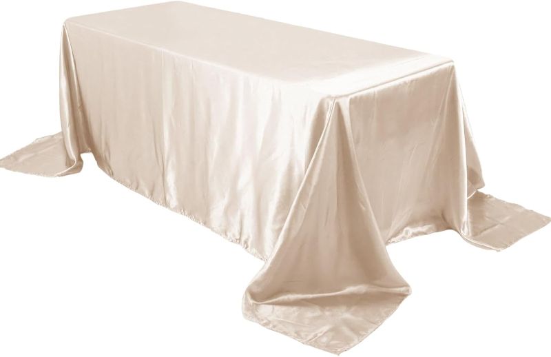 Photo 1 of Efavormart 90x132 Rectangle Beige Wholesale Satin Tablecloth Banquet Linen Wedding Party Restaurant Tablecloth
