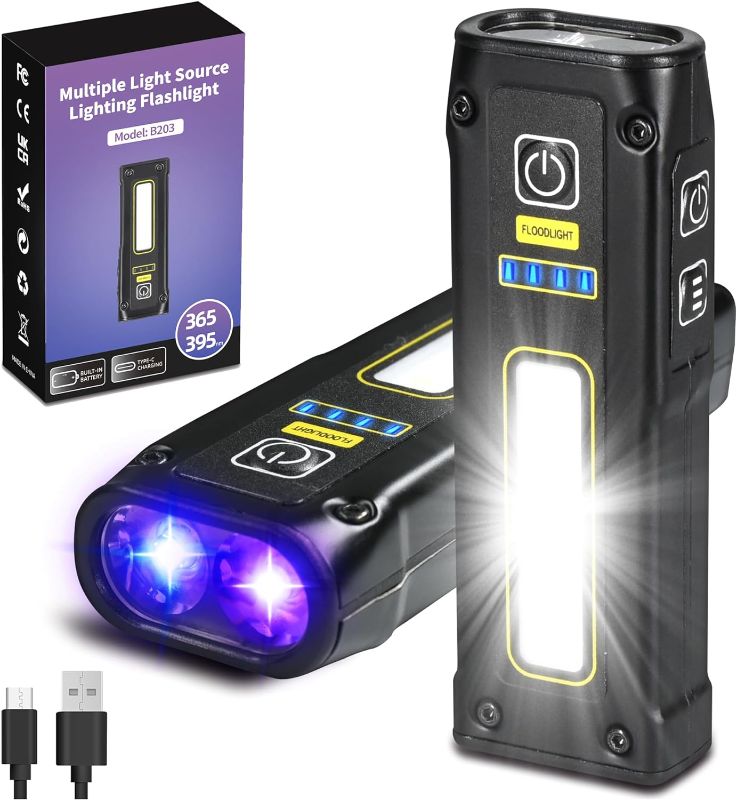 Photo 1 of DARKBEAM UV Flashlight 365+395 Blacklight, LED EDC Flashlights high Lumen USB C Rechargeable Woods Lamp, Mini Magnetic COB Red Light - Emergency Power - Urine, Scorpion Detector, Cure Resin
