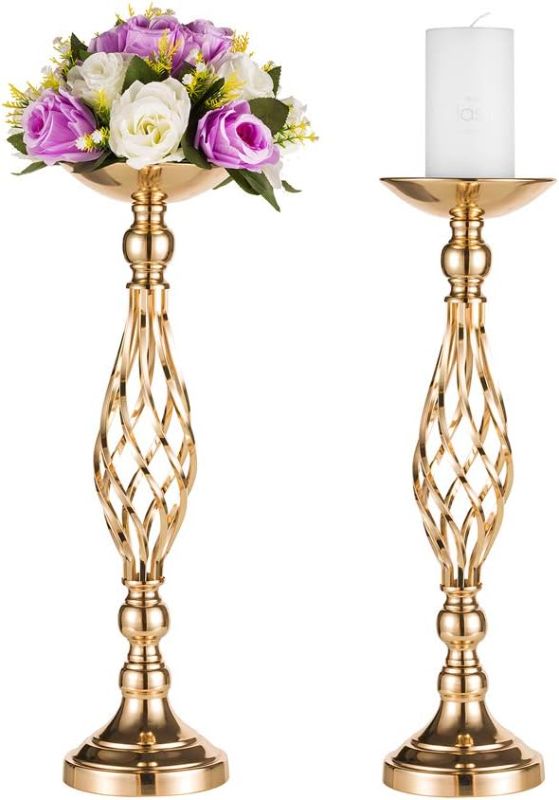 Photo 1 of 2 Pcs Versatile Metal Flower Arrangement & Candle Holder Stand Set for Wedding Party Dinner Centerpiece Event Restaurant Hotel Decoration (Gold, 2 x M)
