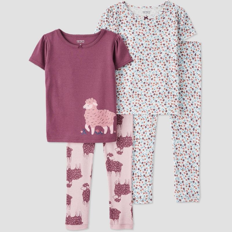 Photo 1 of 12M - Carter's Just One You® Toddler Girls' Sheep and Ditsy Floral Short Sleeve Pajama Set - Purple
