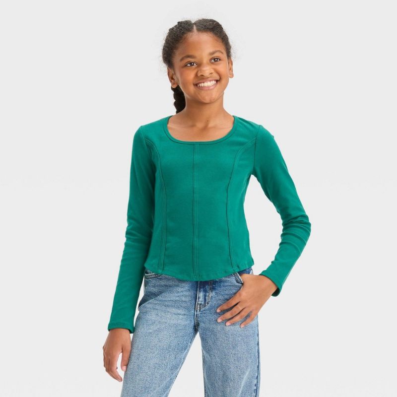 Photo 1 of Girls' Long Sleeve Knit Corset Top - Art Class™ Green S
