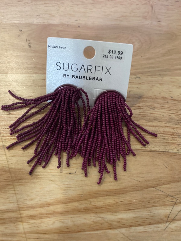Photo 2 of SUGARFIX by BaubleBar Beaded Fringe Studs Statement Earrings - Magenta
