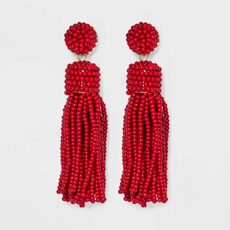 Photo 1 of SUGARFIX by BaubleBar Beaded Tassel Statement Earrings - Red
