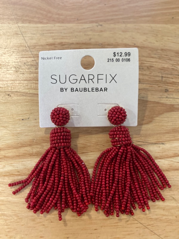 Photo 2 of SUGARFIX by BaubleBar Beaded Tassel Statement Earrings - Red
