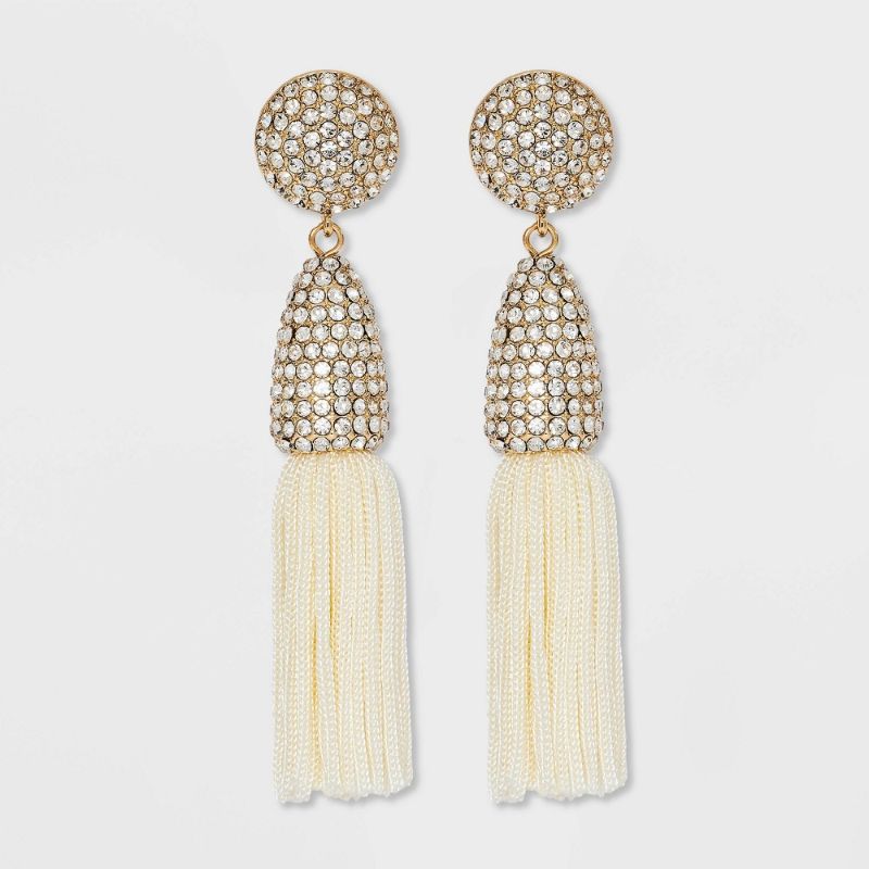 Photo 1 of SUGARFIX by BaubleBar Crystal and Tassel Statement Earrings - Ivory
