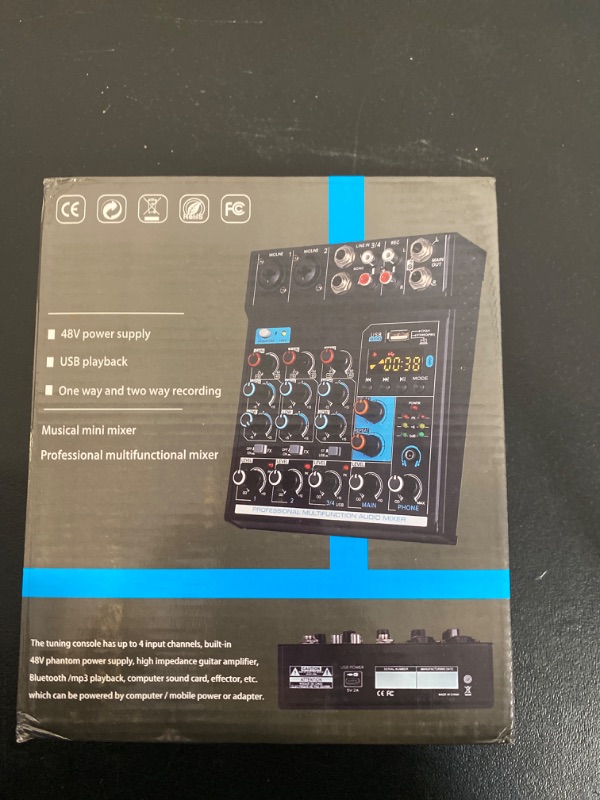 Photo 2 of Pyle Professional Audio Mixer Sound Board Console System Interface 4 Channel Digital USB Bluetooth MP3 Computer Input 48V Phantom Power Stereo DJ Studio Streaming FX 16-Bit DSP processor-PMXU43BT
