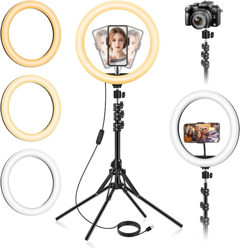 Photo 1 of 13 inch Ring Light with Floor Stand(Ringlight Kit Totally 70.6" Tall), LED Circle Light with Phone Holder, for Photo Selfie, Video Recording, Zoom Meeting
